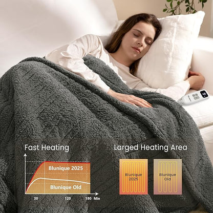 Heated Blanket Electric Blanket Throw - Fast Heating Blanket Throw Double Sided Sherpa Ultra Soft Cozy with 10 Heating Levels & 2-10 Hours Auto Off, Mashine Washable, 50 x 60 Inches, Grey