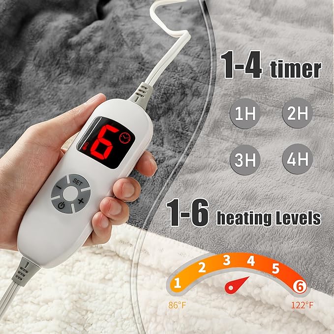 Wearable Heated Blanket with Foot Pocket & Hood, Electric Snuggle Blankets with Sleeves, 6 Heating Levels & 1-4H Auto Shut-Off, Machine Washable, Housewarming & Gift, 50 * 70"+16", Dark Gray