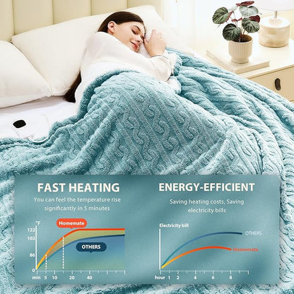 Homemate Electric Heated Blanket Full - 72"x84" Heating Bed Blankets Throw with 10 Heating Levels 8 Hours Auto Off Fast Heating Over-Heated Protection Ultra Soft Warm Flannel ETL Certified