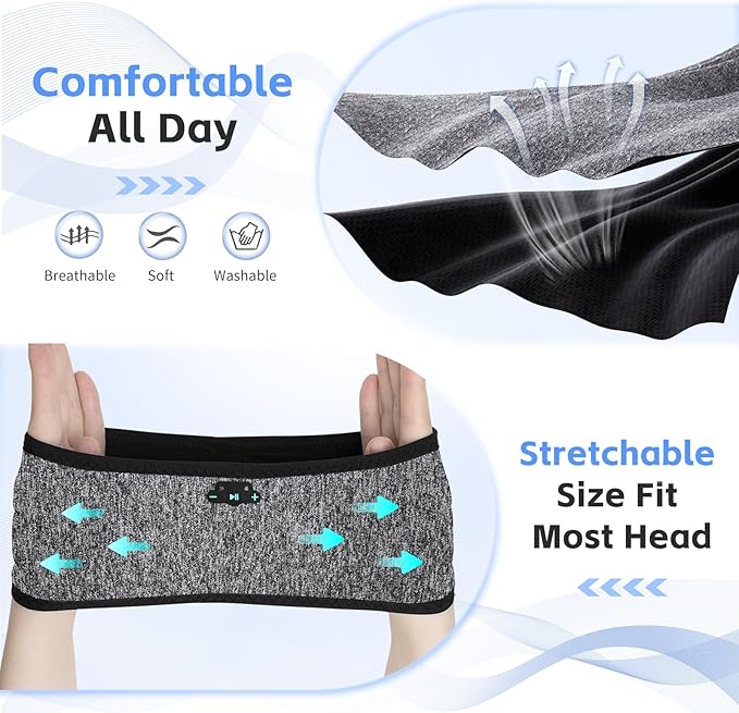 2 Pack Sleep Headphones Bluetooth 6.0 Headband, 20Hr Headband Headphones with HD Stereo Speakers, Sports Wireless Earphones for Side Sleepers Workout Yoga Travel Meditation, Gifts for Women Men