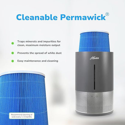 HHE150 Hunter Aspire 4.8L Evaporative Humidifier with PermaWick Filter (4.8L) - Remove Contaminants & White Dust for Clean Mist & Air – Medium Humidifier for Home, Bedroom, or Dorm - Graphite