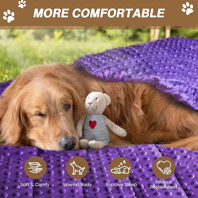 Yescool Purple Weighted Blanket for Dogs, 3 lb Thunder Blankets Shirt for Dogs, 36 x 48 inch Medium Puppy Blanket for 20-45lb, Weighted Pet Blankets for Thunderstorms, Fireworks and Construction Noise