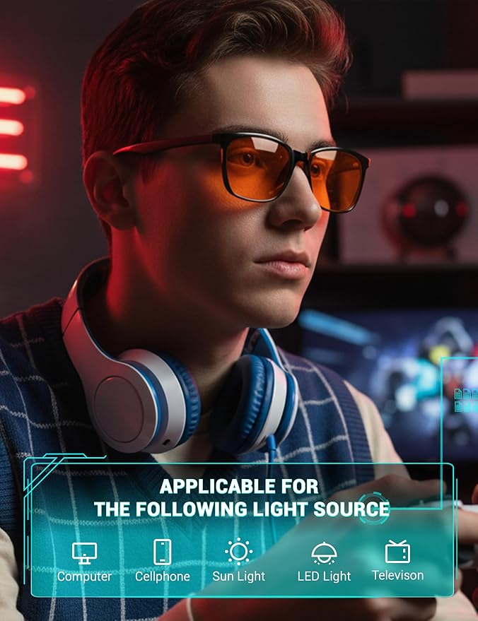 TIJN Blue Light Blocking Glasses for Men Women - Dual AR Coatings Amber Lens for Computer Gaming - Screen Fatigue & UV Protection - 2 Pack