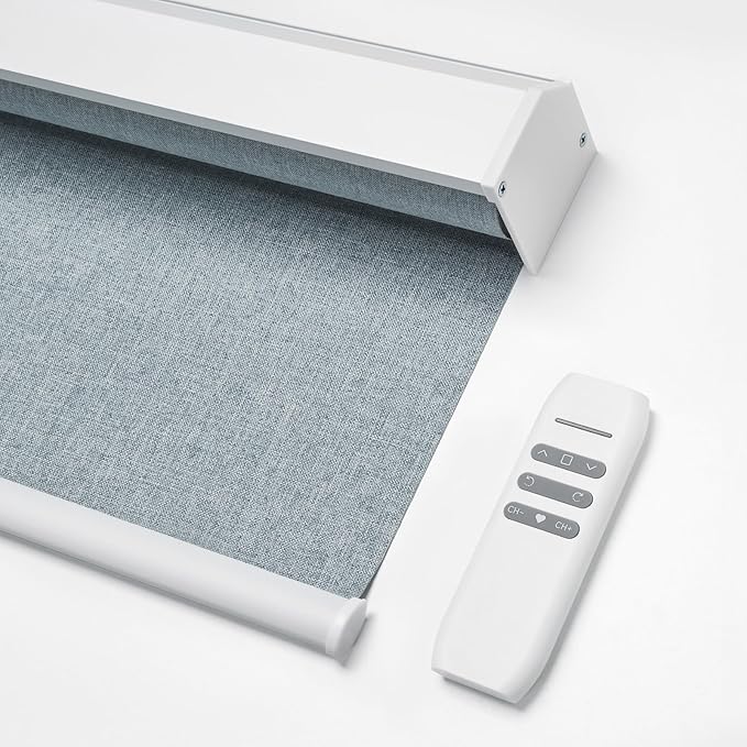 Motorized Blinds with Remote, Custom Automatic Electric Blackout Smart Blinds for Windows, Motorized Window Roller Shades Compatible with Alexa Google for Home Office, Fabric Blue