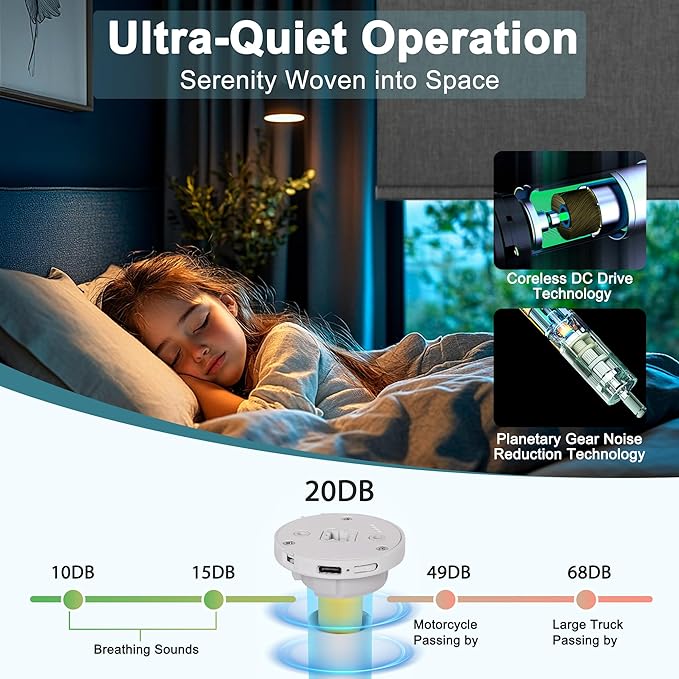 Motorized Blinds with Remote,Blackout Smart Roller Shades with App,Voice Control,Linen Fabric,Thermal Insulated Automatic Blinds,Electric Shades with USB/Solar Pannel.Double-Sided Dark Grey