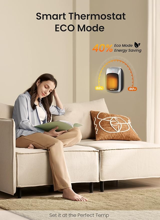Brightown Plug In Space Heater for Indoor Use, 800W Small Wall Outlet Heater with Remote and Thermostat, LED Display, 12H Timer, Overheat Protection for Bathroom Bedroom Office Home
