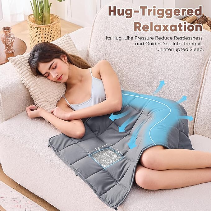 BETU Weighted Blanket (36''x48'' 3lbs Grey Small Size & 24''x29'' 5lbs Grey Weighted Lap Blanket) 2 Pieces Bundled, Cooling Heavy Blanket with Premium Glass Beads, Soft Thick Blankets for Sleep.