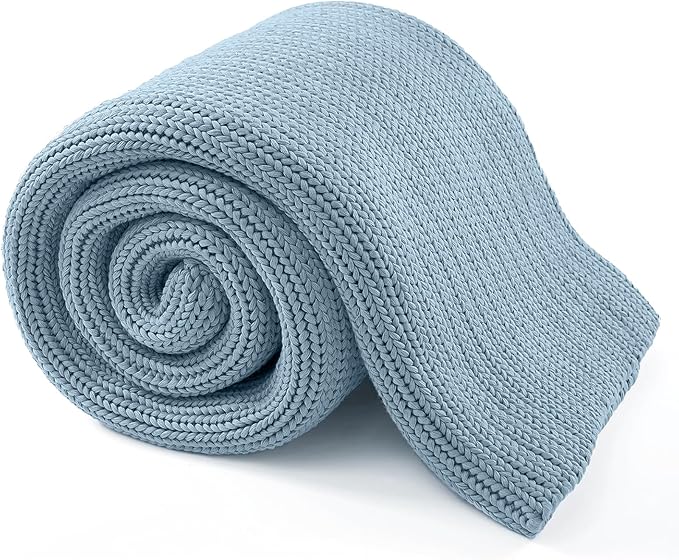 Guohaoi Knitted Weighted Blanket for Adults (Haze Blue 60"x80" 17lbs) No Beads Cooling Throw Blanket for Hot Sleepers, Home Decor Breathable Chunky Knit Heavy Blanket Use on Queen/King Size Bed