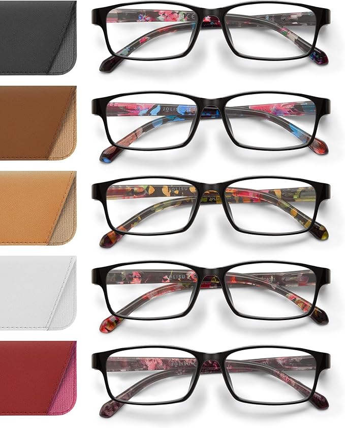 Reading Glasses for Women, 5 Pack Blue Light Blocking Readers, Lightweight Eyeglasses with Spring Hinge