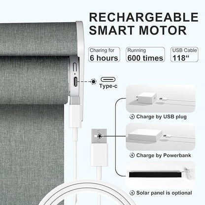 BERISSA Motorized Blinds with Remote,Light Filtering Smart Roller Shades with App,Voice Control,Thermal Insulated Automatic Blinds,Electric Shades with USB/Solar Pannel.Filter Linen Grey