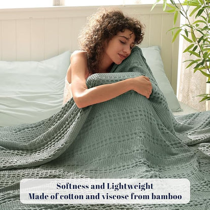 PHF Cooling Waffle Blanket Twin Size, Lightweight 60% Rayon Derived from Bamboo & 40% Cotton Breathable Blanket for Hot Sleepers, Soft and Luxury for Bed Couch and Sofa, 66"x90", Slate
