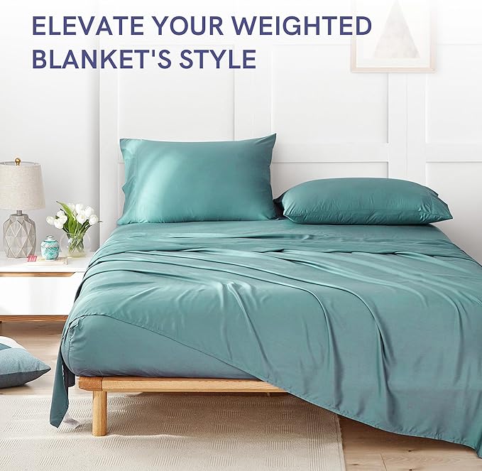 YnM Cooling 3-Side Zipper Duvet Cover for Weighted Blankets | Easy on, Easy Off Sea Grass, 60"x80"