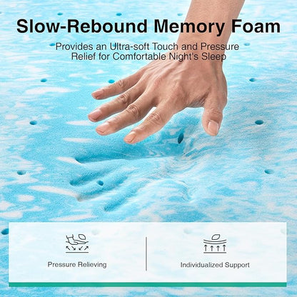 Novilla 4 Inch Dual Layer Memory Foam Mattress Topper, 2 Inch Gel Memory Foam and 2 Inch Cooling Down-Alternative Mattress Pad Cover for Back Pain, Breathable & Certi-Safe, Full