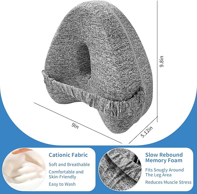 Knee Pillow for Side Sleepers, Leg Pillow with Elastic Strap, Smooth Spine Pillow for Side Sleeping, Thigh Pillows with Removable and Washable Cover, Dark Gray