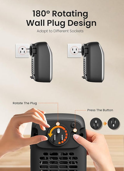 GiveBest Plug in Wall Space Heater With Remote, 800W Small Outlet Heater With Adjustable Thermostat, Memory Function, 12H Timer, LED Display for RV, Home Office, Bathroom Indoor Use