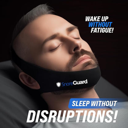 Chin Strap for Sleeping, Built-in Neck Cushions for Comfort, Works for CPAP Users, Snore Jaw Straps for Sleep, Mouth Breathing, Chin Lifting, Anti Snoring Devices, Men and Women, Black, M