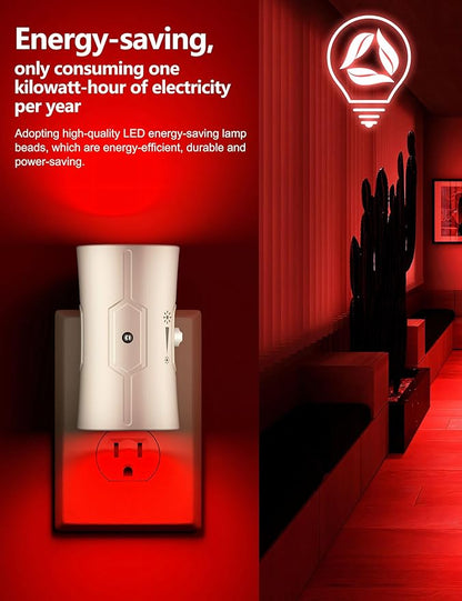 Night Light, Night Lights Plug into Wall [2 Pack], 0-100LM Adjustable Brightness Light Sensor Nightlights Plug in Wall for Hallway, Bathroom, Adults, Red Led Nightlight