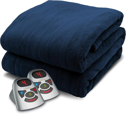 Biddeford Blankets Micro Plush Electric Heated Blanket with Digital Controller, Queen, Navy Blue