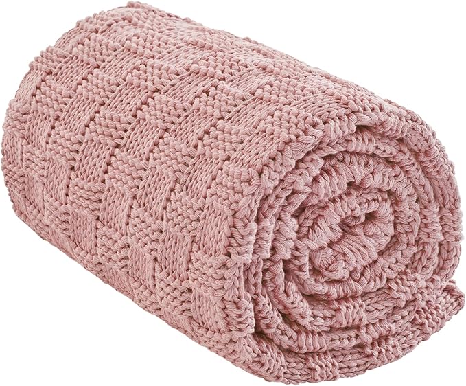 Knitted Weighted Blanket Adult, No Beads Heavy Blanket 60” x 80'' 20lbs, Breathable Chunky Knit Blanket, Cooling Weighted Blanket for Hot Sleepers, Christmas Home Decor (HoneyPink)