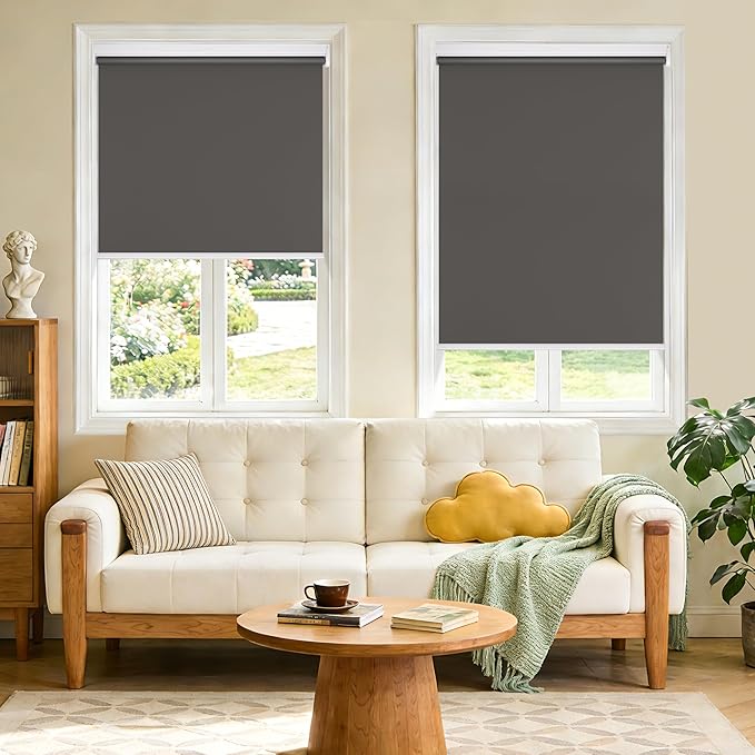 Grandekor Motorized Roller Shade with Remote Control,Motorized Blinds100% Blackout Electric Shades, Cordless Window Blinds Shades for Bedroom Living Room Office,Dark Grey,W31 xH72