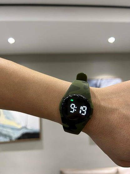 Vibrating Alarm Watch, Water Resistant Potty Training Wristband Rechargeable Medical Reminder Watch with Timer and 15 Daily Alarms (Green Camouflage)