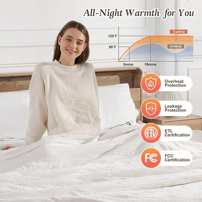 Heated Blanket Full Size Electric Blanket 72X84in, Fluffy Sherpa Fleece Heated Blanket Full for Bed with 5 Heat Levels & 10-Hour Auto Off, ETL and FCC Certified Warming Blanket for Winter Gift (White)