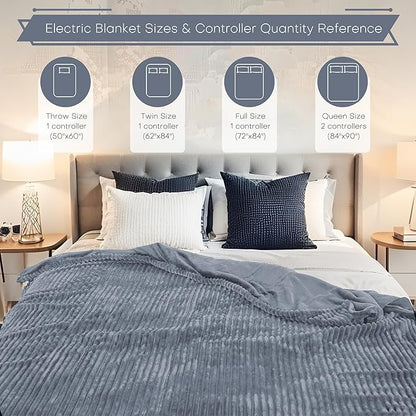 LUXIAN Electric Heated Blanket Queen Size 84"x90" - Flannel Fabric Dual-Sided, 6 Heat Settings & 1-10 Hours Auto Off, Machine Washable, Gray
