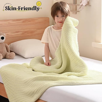 Guohaoi Knitted Weighted Blanket Kids (Cream 40"x60" 10lbs) No Beads Cooling Heavy Blanket, Home Decor Breathable Chunky Knit Throw Blanket for All-Season Use