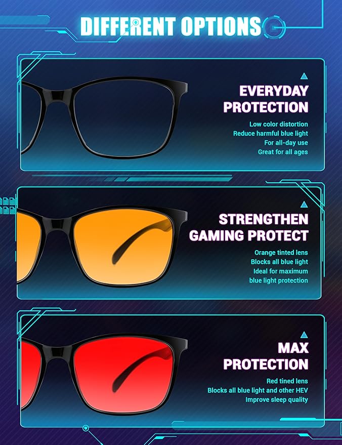 TIJN Blue Light Blocking Glasses for Men Women - Dual AR Coatings Amber Lens for Computer Gaming - Screen Fatigue & UV Protection - 2 Pack