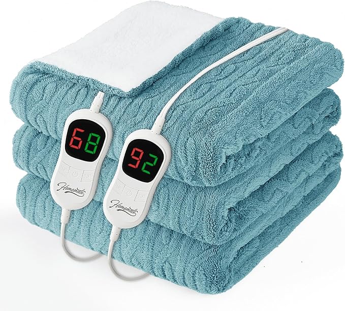Homemate Electric Heated Blanket Queen - 84"x90" Heating Bed Blankets Throw with 10 Heating Levels 8 Hours Auto Off Fast Heating Over-Heated Protection Ultra Soft Warm Flannel ETL Certified
