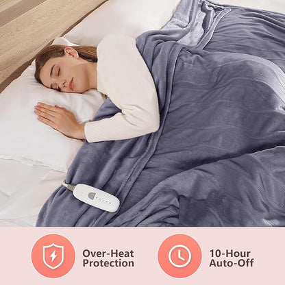 Heated Blanket Full Size Electric Blanket 72" X 84" with 5 Heating Levels & 10 Hours Auto Off, Double-Sided Premium Flannel Heating Blanket, ETL & FCC Certified, Machine Washable, Warm Gift