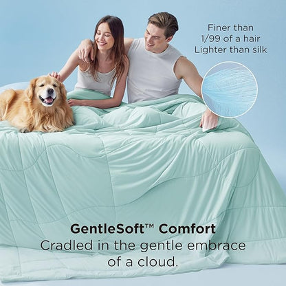Bedsure California King Comforter Cooling Blankets for Hot Sleepers, Lightweight Comforter for Summer with Dual-Sided Cool Tech, Soft Breathable Cold Duvet for Sleeping, Green, 102x96 Inches