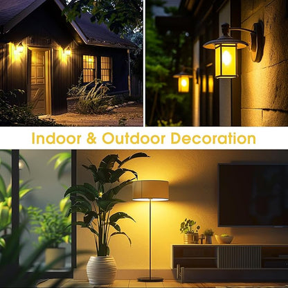 Briignite Bug Lights for Outside, Bug Light Bulbs, 60W Yellow Light Bulbs Outdoor Equivalent 9W, A19 E26 LED Amber Light Bulb, Non-Dimmable for Porch Lights, 2 Pack