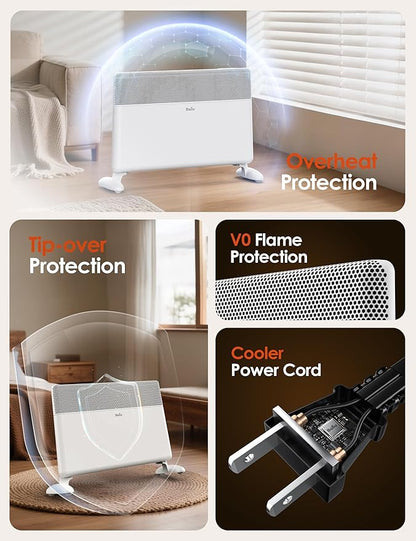 Ballu Convection Panel Space Heater for Large Room,1500W Electric Heater with Programmable Thermostat,WiFi App Control,Standing or Wall Mount,Smart Quiet Heater for Indoor Use,Works with Alexa,White