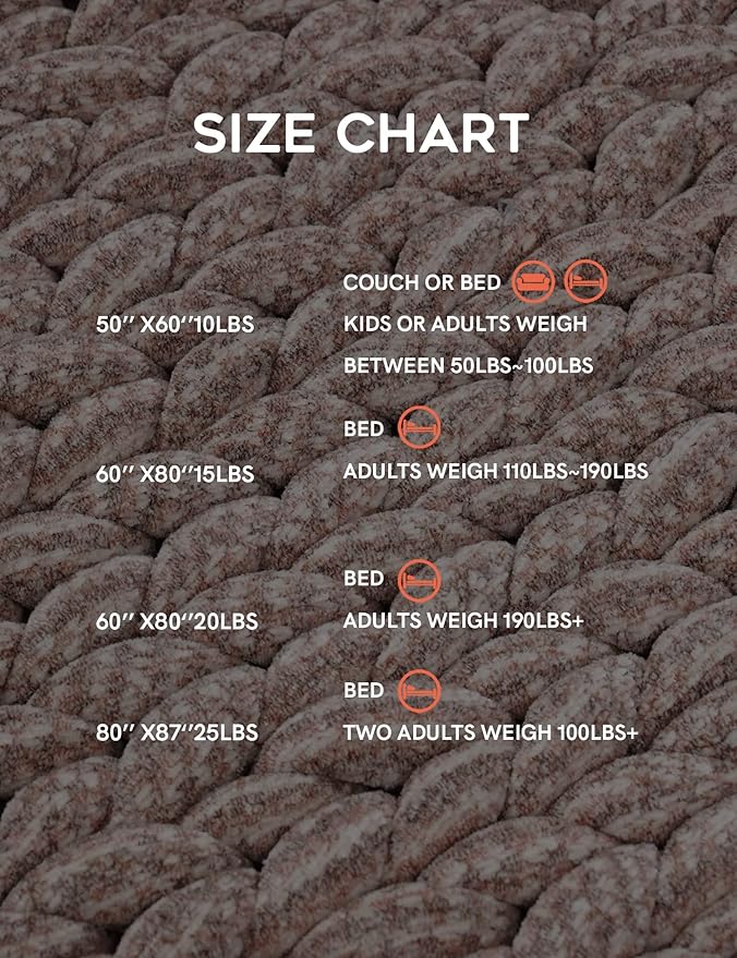 YnM Chenille Weighted Blanket, Handmade Chunky Knitted Design, Soft and Cozy, Temperature Regulating and Breathable, Machine Washable Throw for Sleep or Home Decor (Beige, 50x60 Inch, 10lbs)