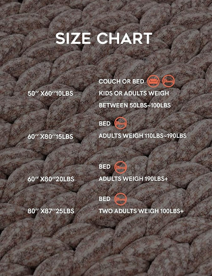 YnM Chenille Weighted Blanket, Handmade Chunky Knitted Design, Soft and Cozy, Temperature Regulating and Breathable, Machine Washable Throw for Sleep or Home Decor (Beige, 50x60 Inch, 10lbs)