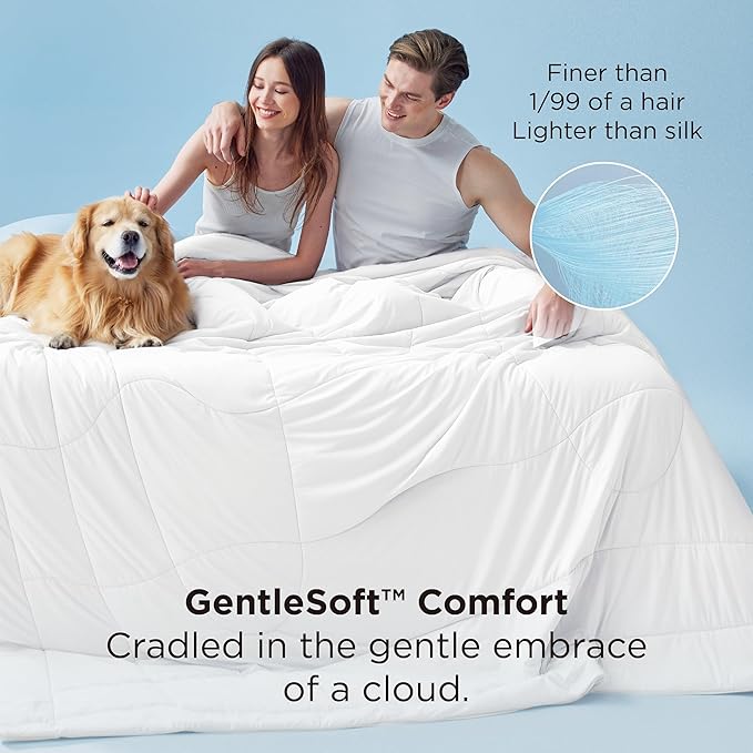 Bedsure Cooling Comforter Queen Size - Cooling Blankets for Hot Sleepers, Lightweight Comforter for Summer with Dual-Sided Cool Tech, Soft Breathable Cold Blanket for Sleeping, White, 88x88 Inches