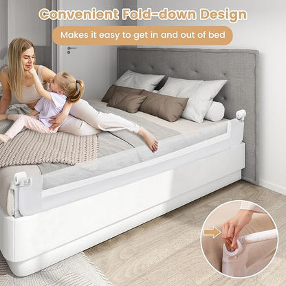 HONEY JOY Bed Rail for Toddlers, Extra Long, Foldable Portable Swing Down Safety Bed Guard Rail, Toddler Bed Rails for Crib, King Queen Full Twin Size Bed Mattress (White, 2 Pack, 71 Inch)