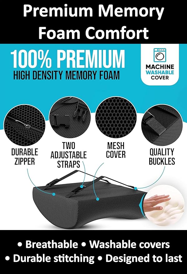 GESQUARE 3-Piece Memory Foam Seat Cushion & Lumbar Support Pillows Set – Adjustable Back Support for Office, Car & Gaming Chairs – Tailbone & Coccyx Comfort for Long Sitting.