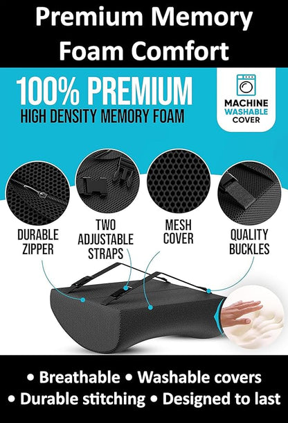GESQUARE 3-Piece Memory Foam Seat Cushion & Lumbar Support Pillows Set – Adjustable Back Support for Office, Car & Gaming Chairs – Tailbone & Coccyx Comfort for Long Sitting.