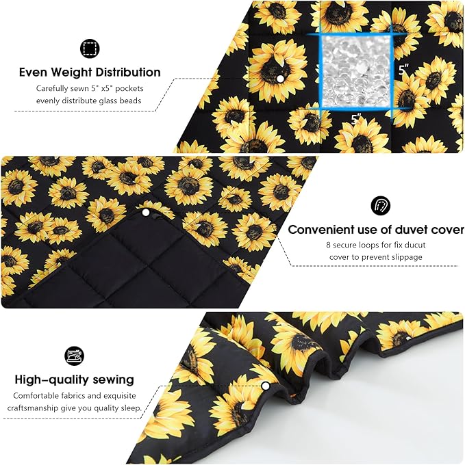 Sunflower Weighted Blanket for Adults 15lbs, 48"x72", Twin Full Size Cooling Heavy Throw Blanket for 120-160lbs, Microfiber Soft Thick Big Blankets Weighted Comforter Gift for Sleeping
