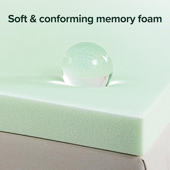ZINUS 3 Inch Green Tea Memory Foam Mattress Topper, Dorm Bedding, Pressure-Relieving Layer, Ideal for Back Pain Relief, Compact WONDERBOX Packaging, CertiPUR-US Certified, Twin