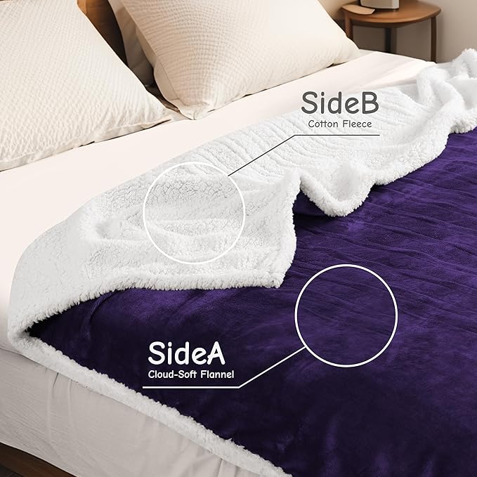 Electric Heated Blanket Queen Size 84"x90", Soft Flannel with Dual Controllers & Overheat Protection, 9 Adjustable Heat Settings & 10-Hour Auto-Off Timer, Fast Heating for Winter Comfort, Dark Purple