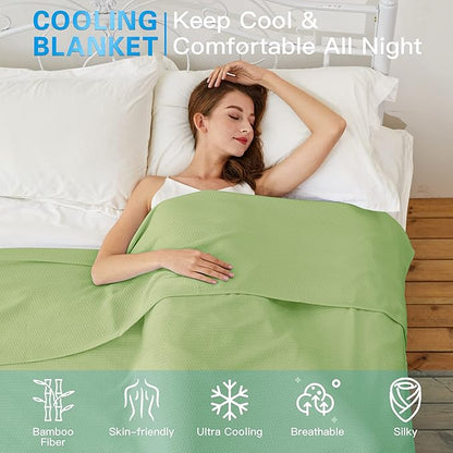 AmyHomie Cooling Blanket Queen Size, 100% Rayon Derived from Bamboo, Cool Summer Blanket for Hot Sleepers, Soft Comfy Lightweight Blankets for All Seasons(Green, 90×90in)