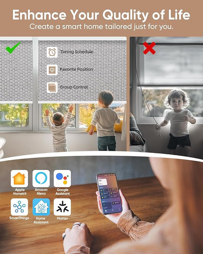 Kincmo Motorized Blinds with Remote,100% Blackout Motorized Roller Shades Work with Apple Homekit,Alexa,Google, Custom Electric Blinds with App,Voice Control (Groove Grey)