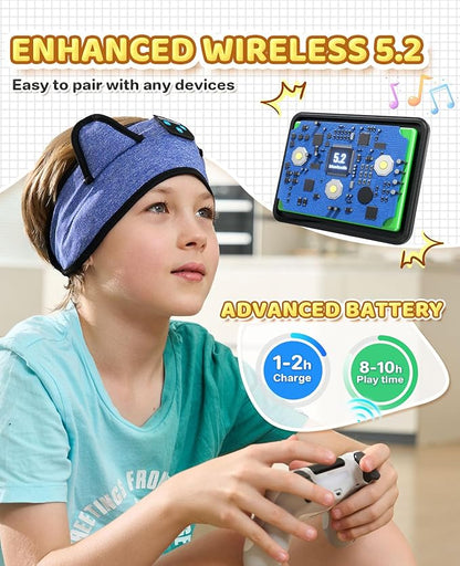 KIDSBAND Kids Headphones, Bluetooth Headphones for Kids with Adjustable Headband, 3.5 MM Jack for School, Foldable On-Ear Headset for Girls Boys Children, Kindle Tablet Cellphones Airplane Travel