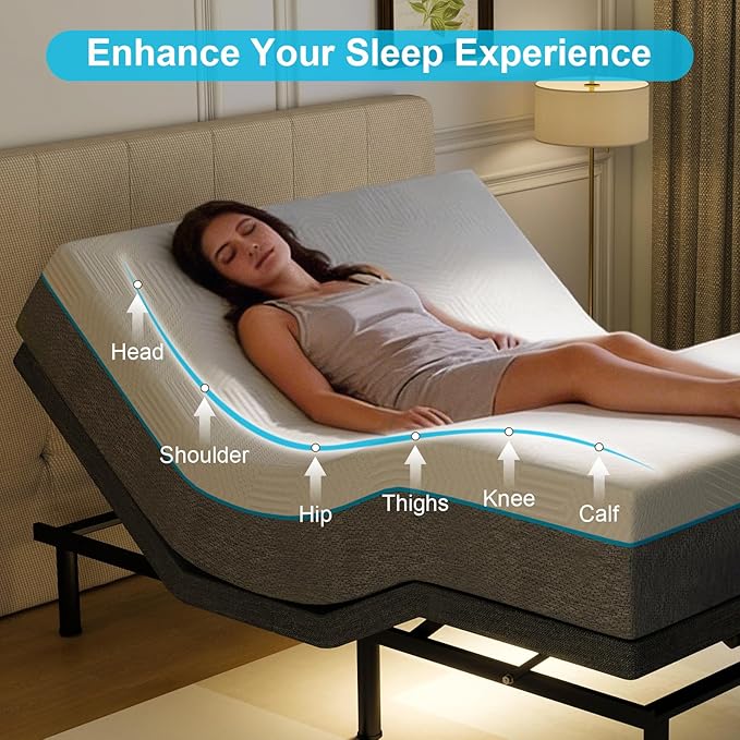 Vipbear Split King Adjustable Bed Base - Dual Motor Bed Frame with Wireless Remote, Zero Gravity/Anti-Snore/TV Mode, Under-Bed LED Light & 4 USB Ports, 3-Height Adjustable Legs