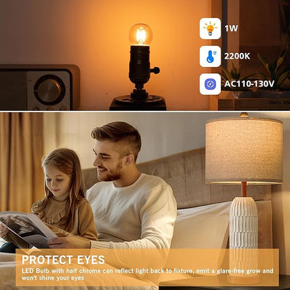 G40 LED Low Watt Light Bulbs Warm Glow E26 Amber 1W 10 Watt Light Bulb,Low Lumen Light Bulb Small Edison Short Decorative Light Bulbs for Lamp,Bedroom,Warm White 2200K 100LM,Non Dimmable,PACK of 6