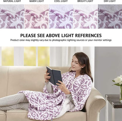 Beautyrest Wearable Electric Poncho Wrap Blanket, Ultra Soft Sherpa & Berber Fleece Heated Throw,UL Certified & OEKO-TEX,3 Heat Settings & 2 Hour Auto Shutoff, Gift-Ready, 50" x 64", Lavender Lattice