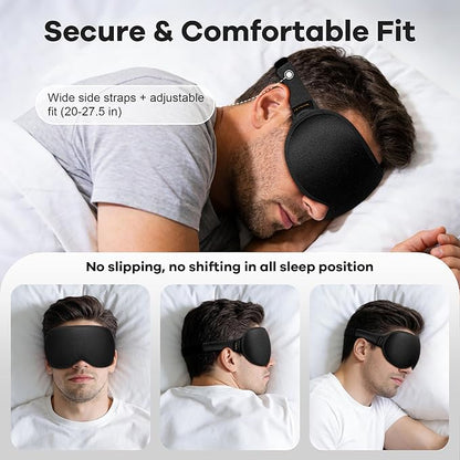 Weighted Sleep Mask 2 Pack - 3D Contoured Eye Masks for Sleep, Best Blackout Sleep Masks for Women Men, Eye Mask for Travel, Meditation, Airplane, Memory Foam, Adjustable Strap, Black Purple